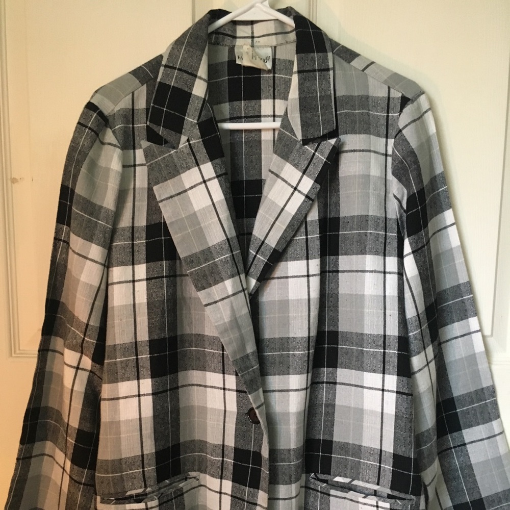 Black/white/gray Vintage Plaid Blazer